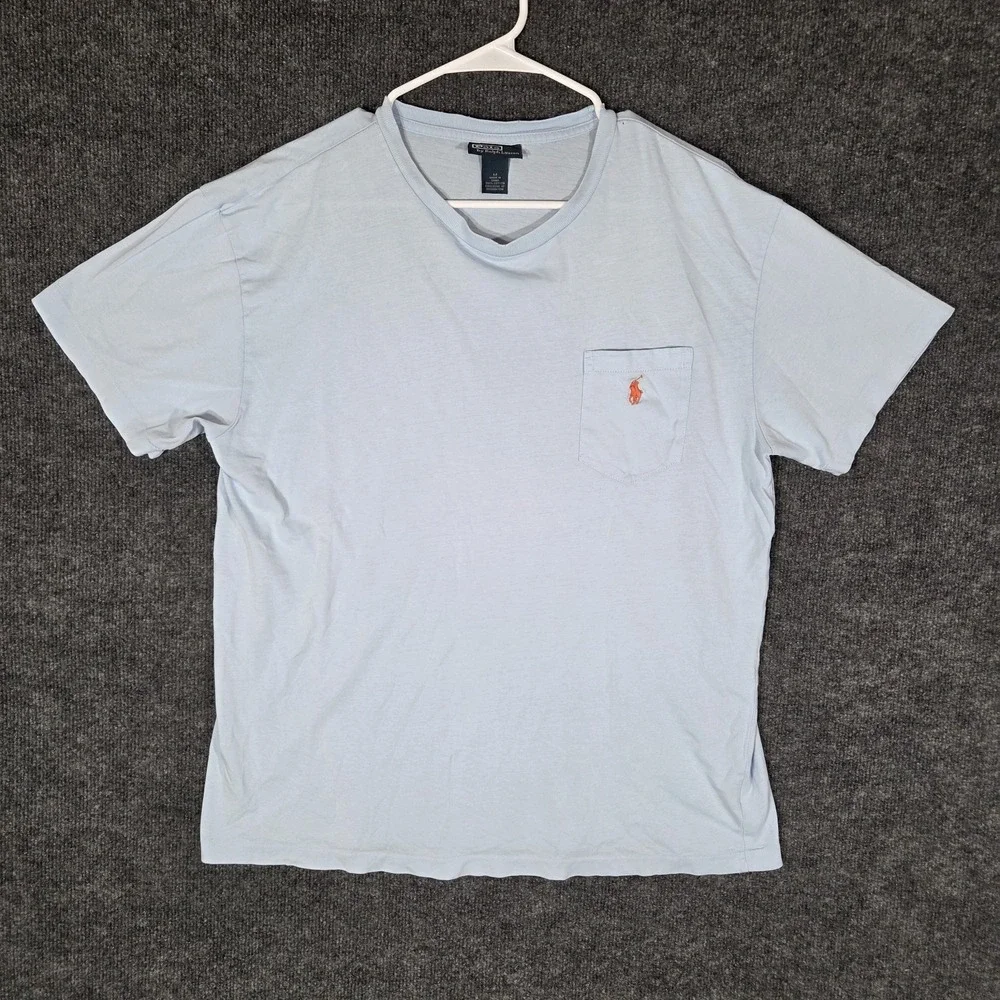 Polo Ralph Lauren Pocket T Shirt Mens Medium Light Blue Orange Pony Logo Cotton